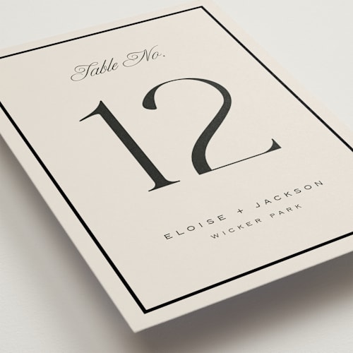 This is a onyx table numbers with standard by Laura Hankins called galleria printing on doublethick in standard
