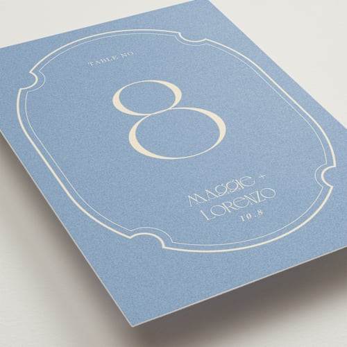 This is a cerulean table numbers with standard by Baumbirdy called flora arch printing on doublethick in standard