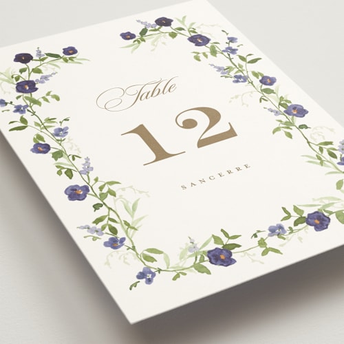 This is a iris table numbers with standard by Everett Paper Goods called wildflower trellis printing on doublethick in standard