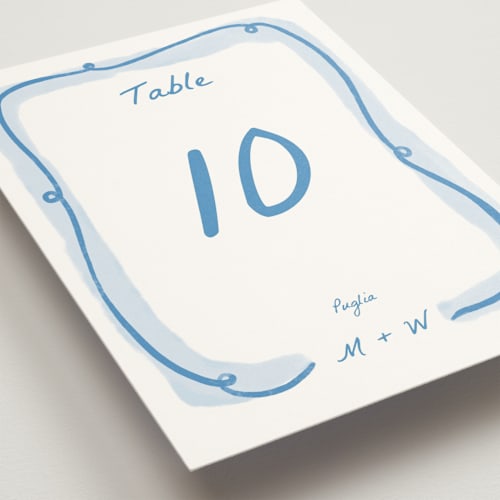 This is a blu table numbers with standard by Pati Cascino called giardino printing on doublethick in standard