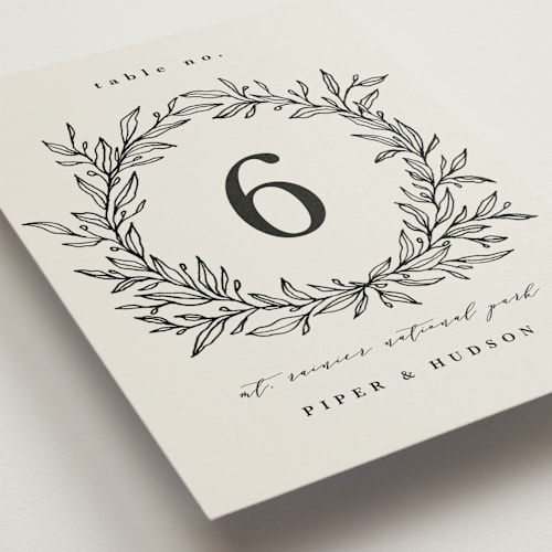This is a cotton table numbers with standard by Kate Ahn called leafy wreath printing on doublethick in standard