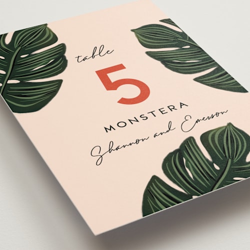 This is a coral table numbers with standard by Joanna Griffin called tropical oasis printing on signature in standard