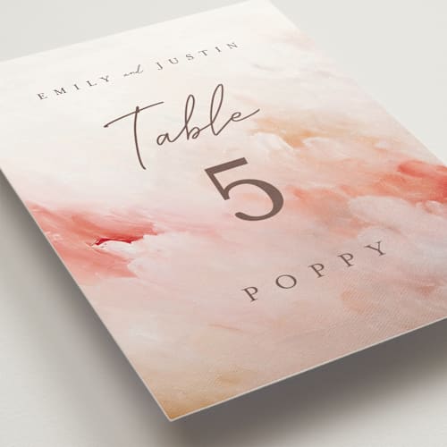 This is a blush table numbers with standard by Lucrecia Caporale called delicate brushstrokes printing on doublethick in standard