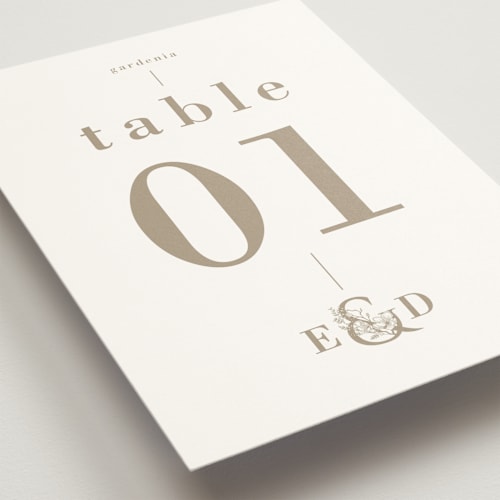 This is a toffee table numbers with standard by Amanda Day called floral ampersand monogram printing on doublethick in standard