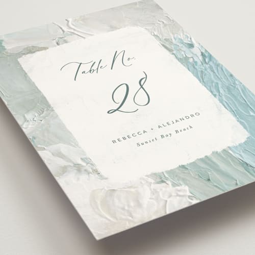 This is a aqua table numbers with standard by Hooray Creative called tidal wave printing on doublethick in standard