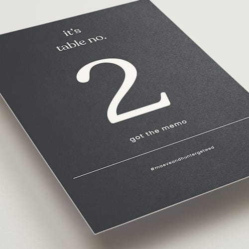 This is a charcoal table numbers with standard by Blustery August called memo printing on doublethick in standard