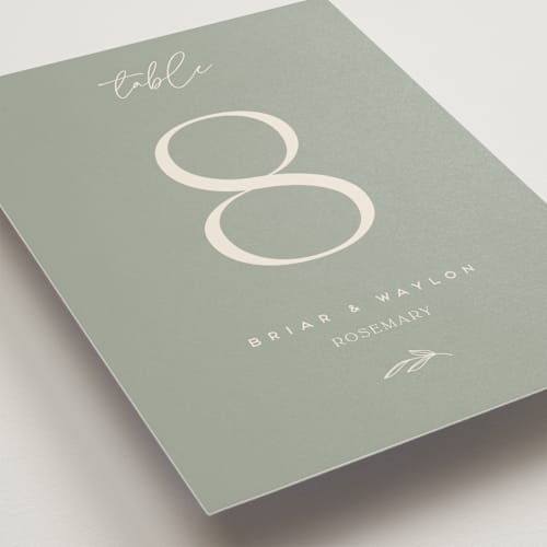 This is a sage table numbers with standard by Erica Krystek called soft arch printing on doublethick in standard