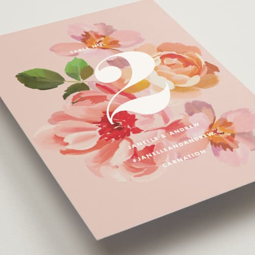 This is a petal table numbers with standard by Olivia Kanaley Inman called july garden printing on doublethick in standard