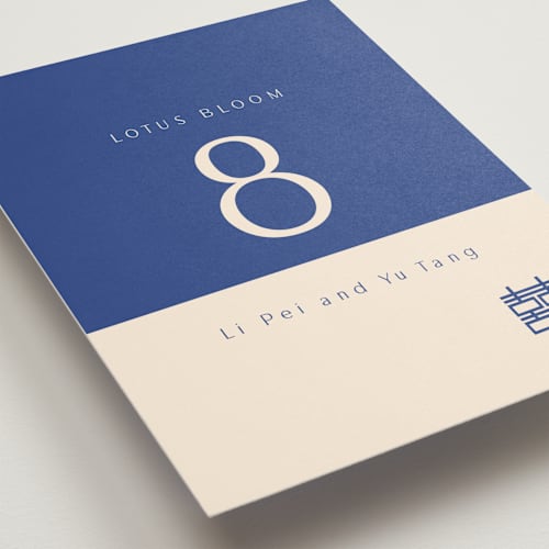 This is a marseille bleu table numbers with standard by Deborah Chou called two toned printing on doublethick in standard