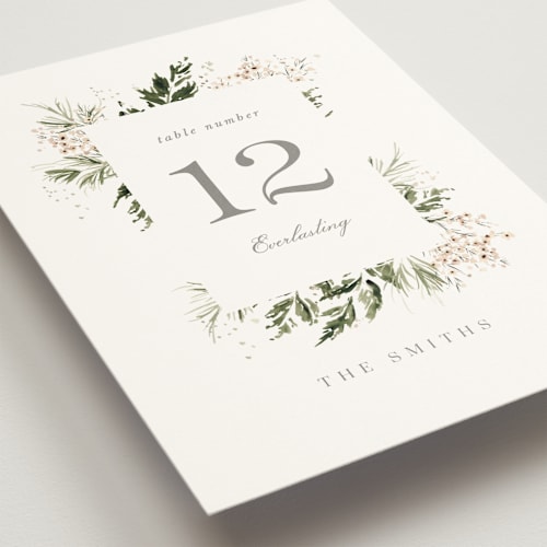 This is a porcelain table numbers with standard by Leah Bisch called grace printing on doublethick in standard