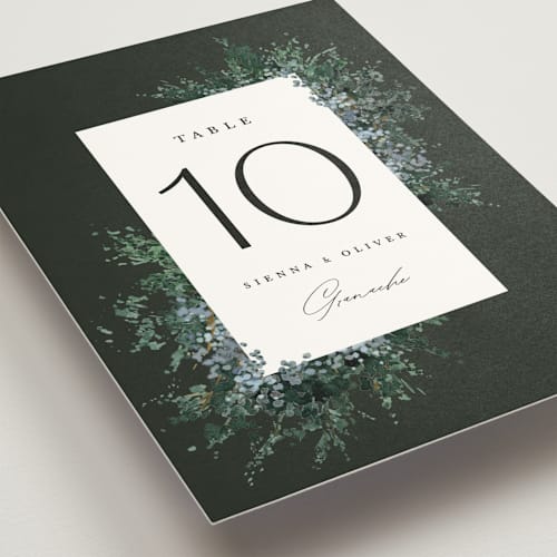 This is a emerald table numbers with standard by Kate Ahn called juniper printing on doublethick in standard