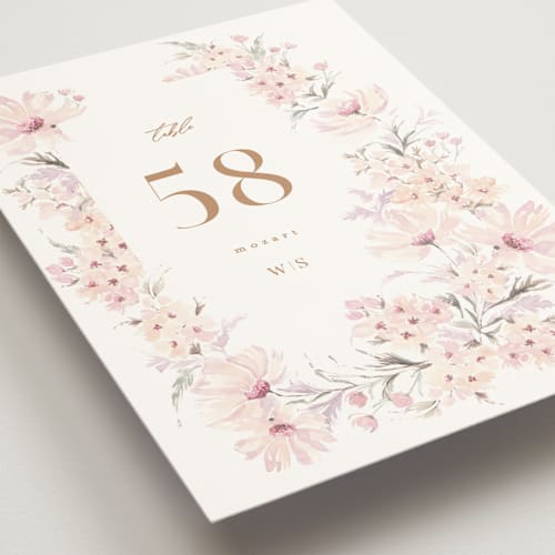 This is a cotton candy table numbers with standard by Phrosné Barwood called kosmos printing on doublethick in standard