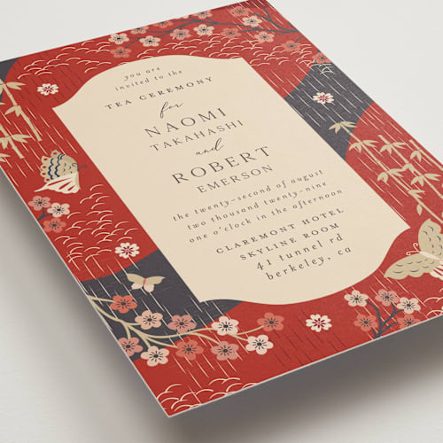 This is a rose wedding invitations with standard by Jennifer Holbrook called japanese textile printing on signature in standard