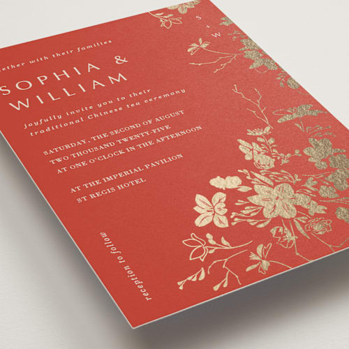 This is a lava foil stamped wedding invitations with foil pressed by Stellax Creative called abstract flora printing on signature in standard