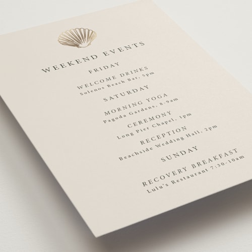This is a sand ceremony reception essentials with foil pressed by Hannah Bowman called simple seashell printing on signature in 5x7