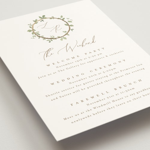This is a ivy ceremony reception essentials with foil pressed by Everett Paper Goods called canopy printing on signature in 5x7