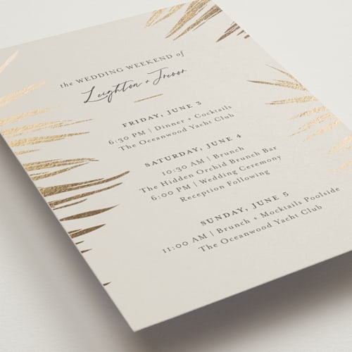 This is a sand ceremony reception essentials with foil pressed by Melinda Denison called gilded palm printing on signature in 5x7