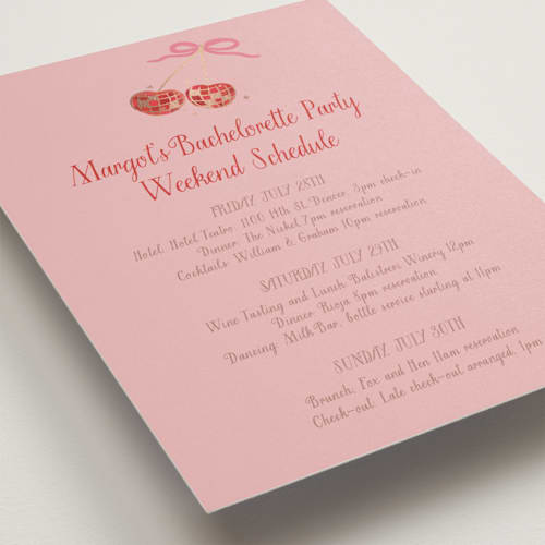 This is a cherry blossom ceremony reception essentials with foil pressed by Jenna Holcomb called mon cheri printing on signature in 5x7