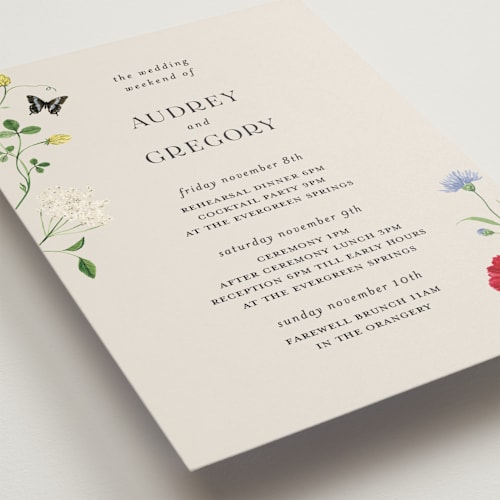 This is a elder flower ceremony reception essentials with standard by Sarah Knight called wild meadow printing on signature in 5x7