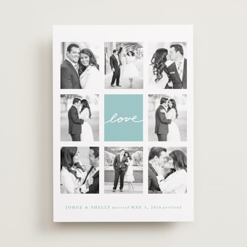 This is a frost wedding announcements with standard by Stacey Meacham called joie grid printing on recycled smooth signature in standard
