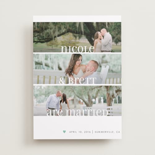 This is a seafoam wedding announcements with standard by Susie Allen called clean merry wishes printing on recycled smooth signature in standard