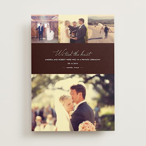 This is a chocolate wedding announcements with standard by kelli hall called chic printing on recycled smooth signature in standard