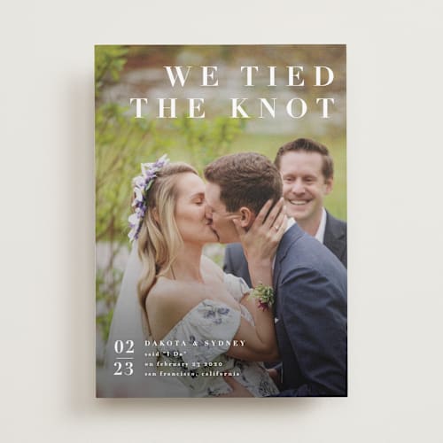 This is a ivory wedding announcements with standard by Shannon Chen of Four Wet Feet Studio called minimalism printing on recycled smooth signature in standard