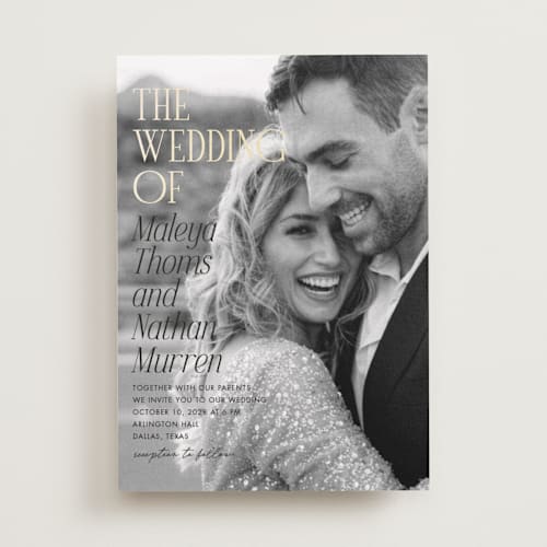 This is a obsidian foil stamped wedding invitations with foil pressed by Kaydi Bishop called magazine printing on recycled smooth signature in standard