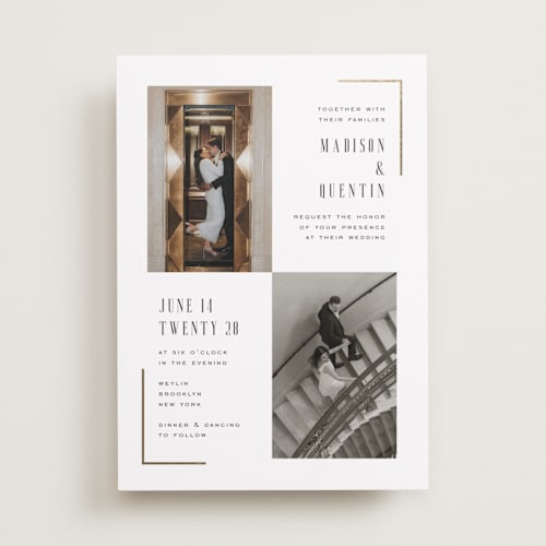 This is a lily foil stamped wedding invitations with foil pressed by Heather Schertzer called documentary printing on recycled smooth signature in standard