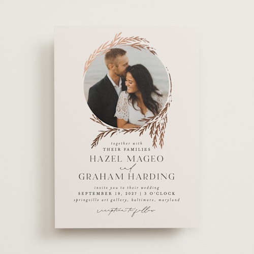 This is a pearl foil stamped wedding invitations with foil pressed by Erin L. Wilson called locket printing on recycled smooth signature in standard