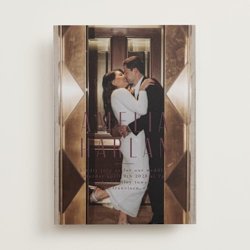 This is a mulberry wedding invitations with standard by Lori Wemple called photo printing on recycled smooth signature in standard