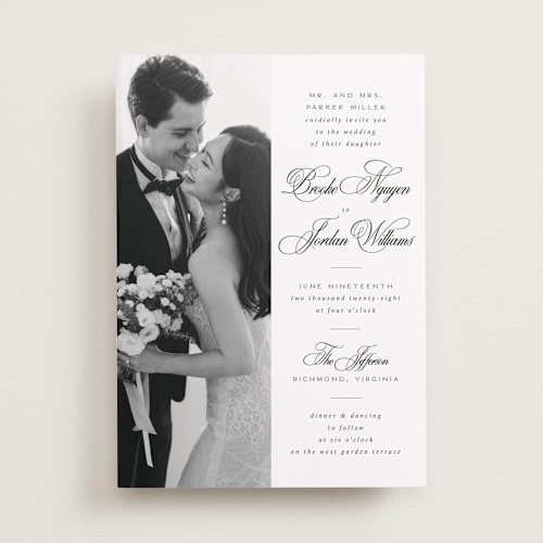 This is a tuxedo wedding invitations with standard by Orasie called side by side printing on recycled smooth signature in standard