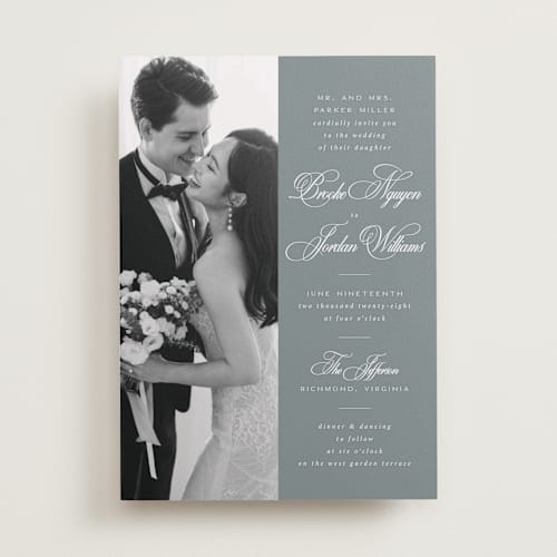 This is a sage wedding invitations with standard by Orasie called side by side printing on recycled smooth signature in standard
