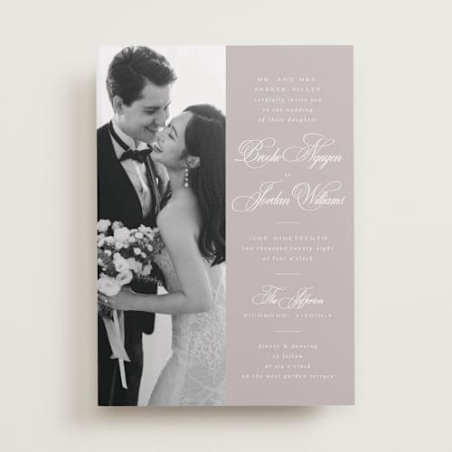 This is a latte wedding invitations with standard by Orasie called side by side printing on recycled smooth signature in standard