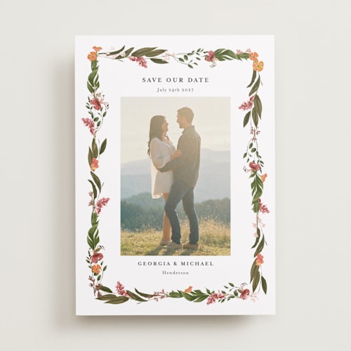 This is a summer foil stamped save the date cards with foil pressed by Susan Moyal called harmony printing on recycled smooth signature in standard