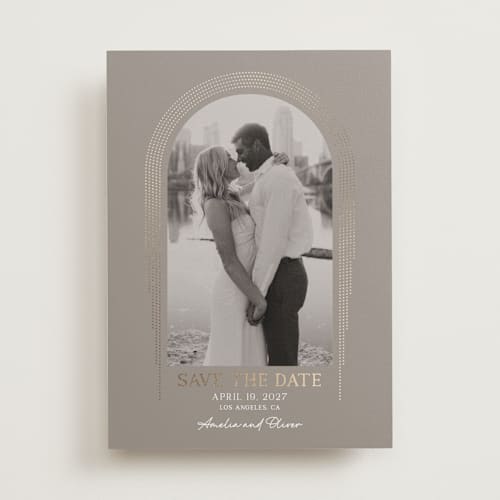 This is a mist foil stamped save the date cards with foil pressed by Paola Benenati called eternity printing on recycled smooth signature in standard