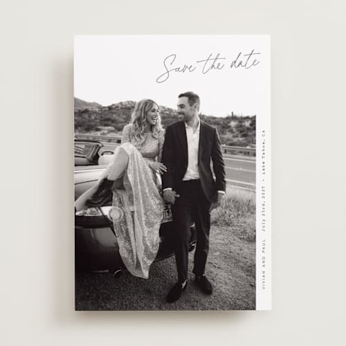 This is a fog foil stamped save the date cards with foil pressed by Sara Hicks Malone called truly printing on recycled smooth signature in standard