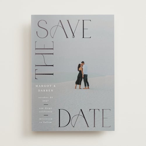 This is a cloud foil stamped save the date cards with foil pressed by Ashlee Townsend called san diego printing on recycled smooth signature in standard