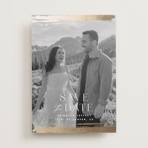 This is a cloud foil stamped save the date cards with foil pressed by Carolyn Nicks called true love printing on recycled smooth signature in standard