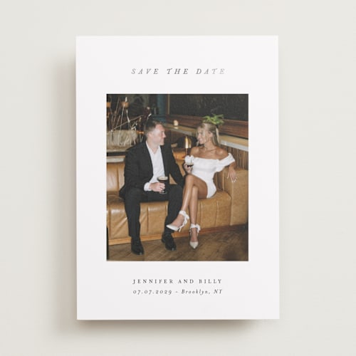 This is a chantilly foil stamped save the date cards with foil pressed by Pippa Shaw called espresso printing on recycled smooth signature in standard