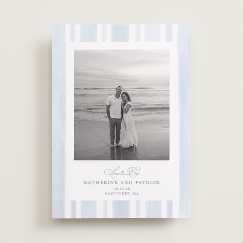 This is a ocean save the date with standard by Creo Study called coastal crest printing on recycled smooth signature in standard