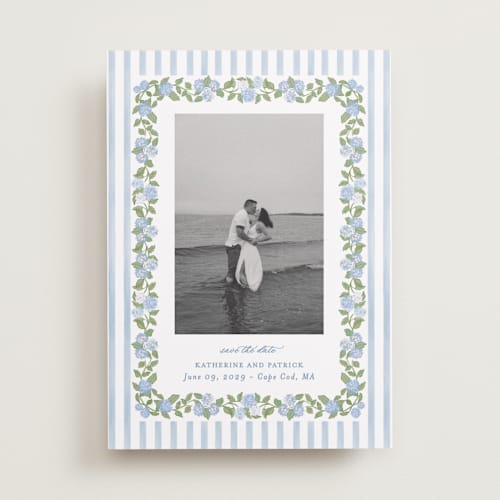 This is a ocean save the date with standard by Creo Study called pillowy border printing on recycled smooth signature in standard