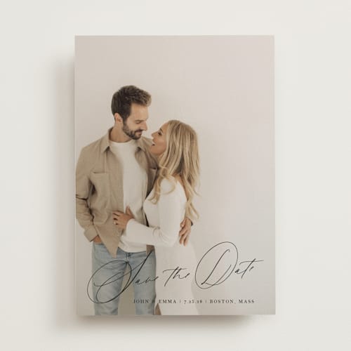 This is a inked save the date with standard by Design Lotus called symphony us printing on recycled smooth signature in standard