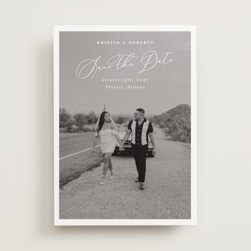 This is a bianco save the date with standard by Pati Cascino called toulon printing on recycled smooth signature in standard