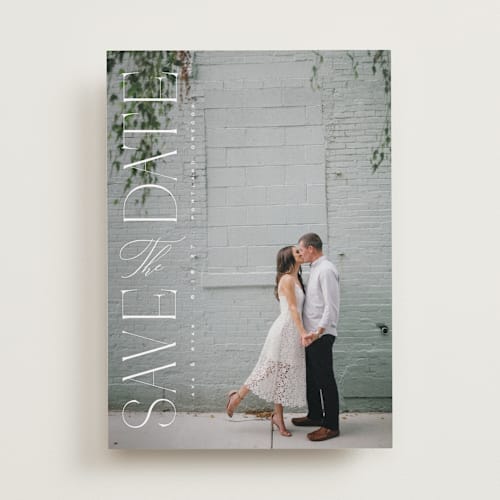 This is a quartz save the date with standard by Kristie Kern called aside printing on recycled smooth signature in standard