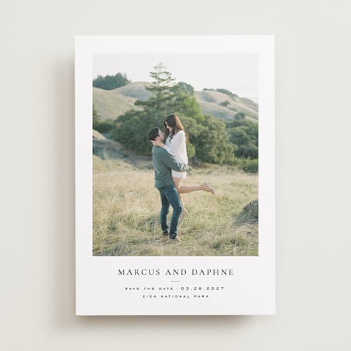 This is a ink save the date with standard by Wildfield Paper Co called daisies printing on recycled smooth signature in 5x7