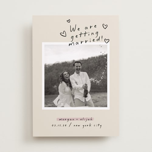 This is a nero save the date with standard by Pati Cascino called surprise! printing on recycled smooth signature in standard