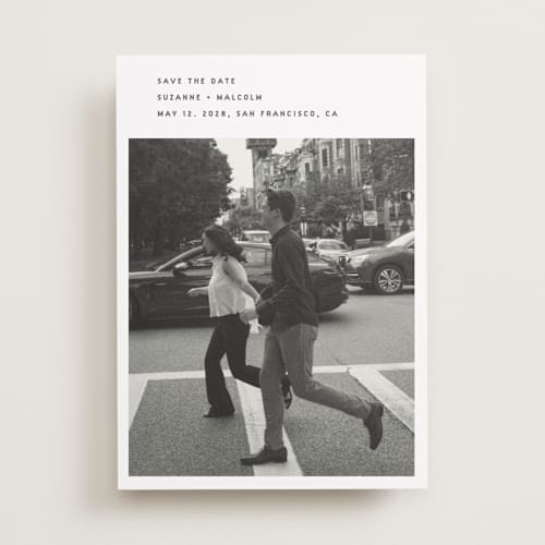 This is a fog save the date with standard by Sumak Studio called simple printing on recycled smooth signature in standard