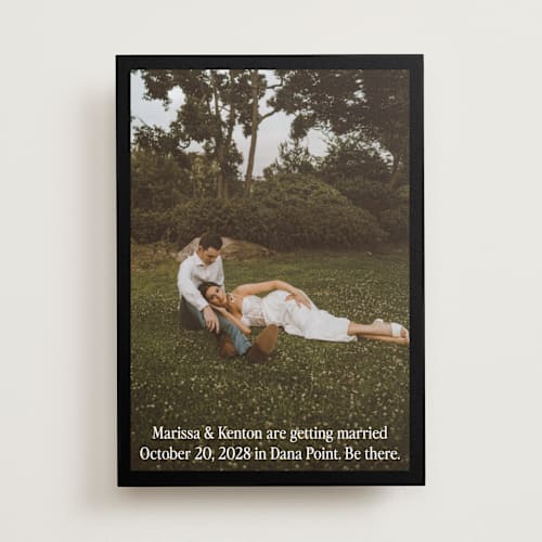 This is a coal save the date with standard by Becky Nimoy called black border printing on recycled smooth signature in standard