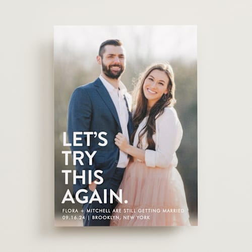 This is a snow save the date with standard by Ellis called let's i do this photo printing on recycled smooth signature in standard